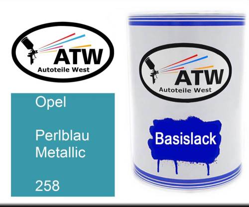 Opel, Perlblau Metallic, 258: 500ml Lackdose, von ATW Autoteile West.